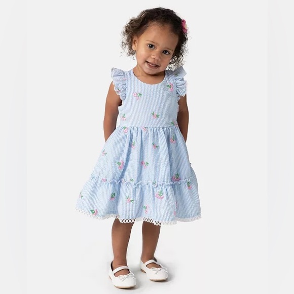 Rare Editions Toddler Girls Embroidered Seersucker Dress | 5T - Picture 1 of 6